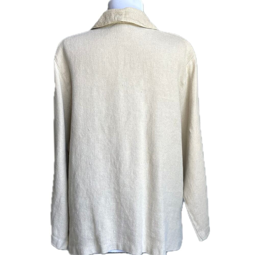 HABITAT 100% Linen Woven‎ Tweed Lightweight Blazer Jacket SZ M Neutral Lagenlook - Picture 4 of 12